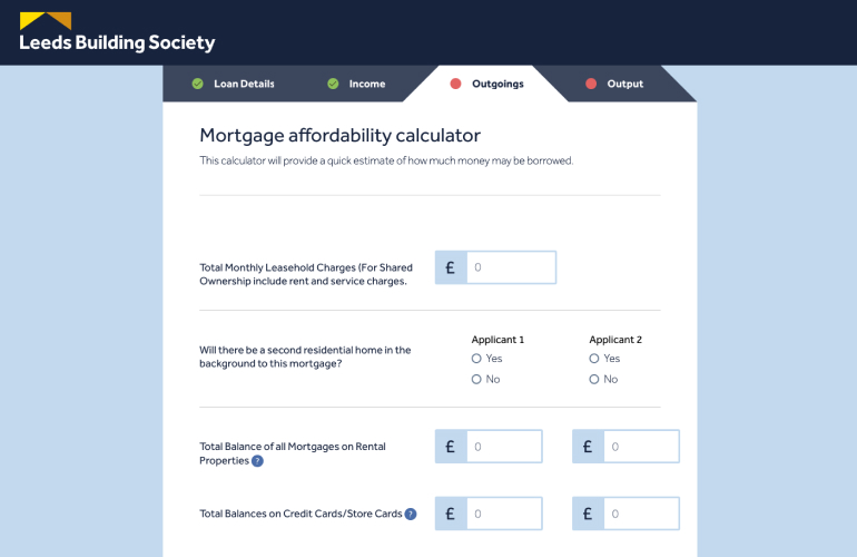 Screenshot of Leeds Building Society website with progress indicator
